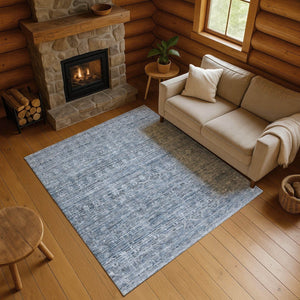 HomeRoots 5' X 8' Coastal-Inspired Blue and Gray Striped Washable Area Rug with UV Protection & Durability 699959