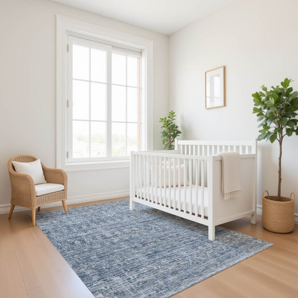 HomeRoots 5' X 8' Coastal-Inspired Blue and Gray Striped Washable Area Rug with UV Protection & Durability 699959