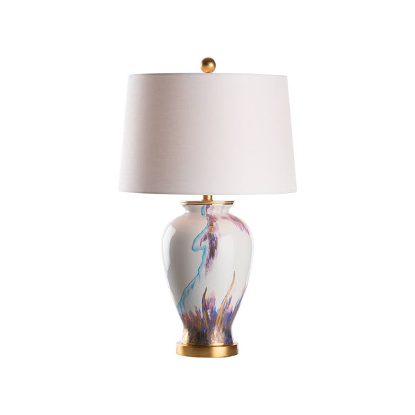 Chelsea House Fire Hand-Painted Blue-And-White Vase Lamp With Antique Gold-Leaf Trim, Sculptural Transitional Accent 69996