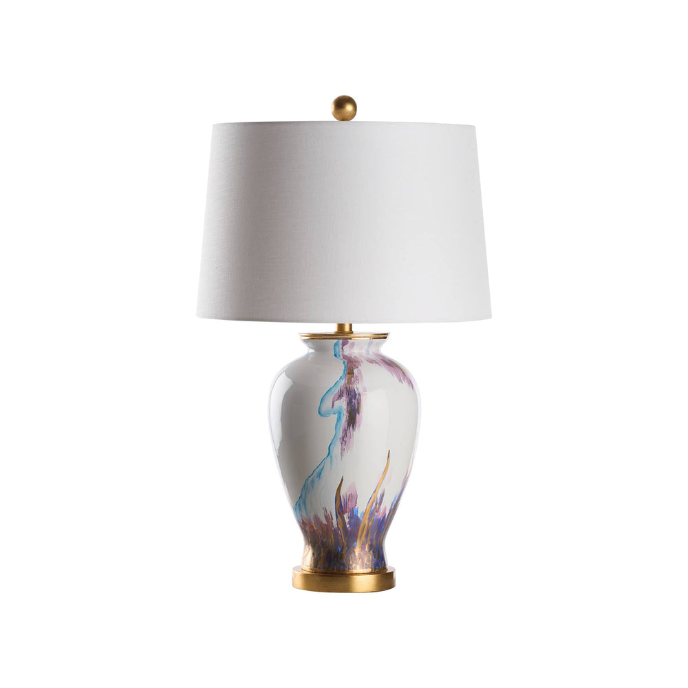 Chelsea House Fire Hand-Painted Blue-And-White Vase Lamp With Antique Gold-Leaf Trim, Sculptural Transitional Accent 69996