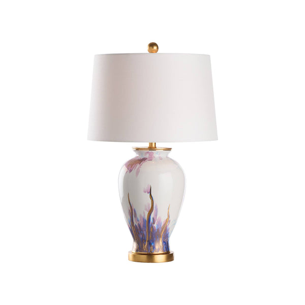 Chelsea House Fire Hand-Painted Blue-And-White Vase Lamp With Antique Gold-Leaf Trim, Sculptural Transitional Accent 69996