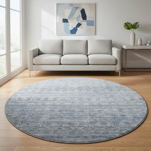 HomeRoots 8' Blue and Gray Striped Washable Round Rug – UV Protected, Soft, Durable, Perfect for Any Room! 699960