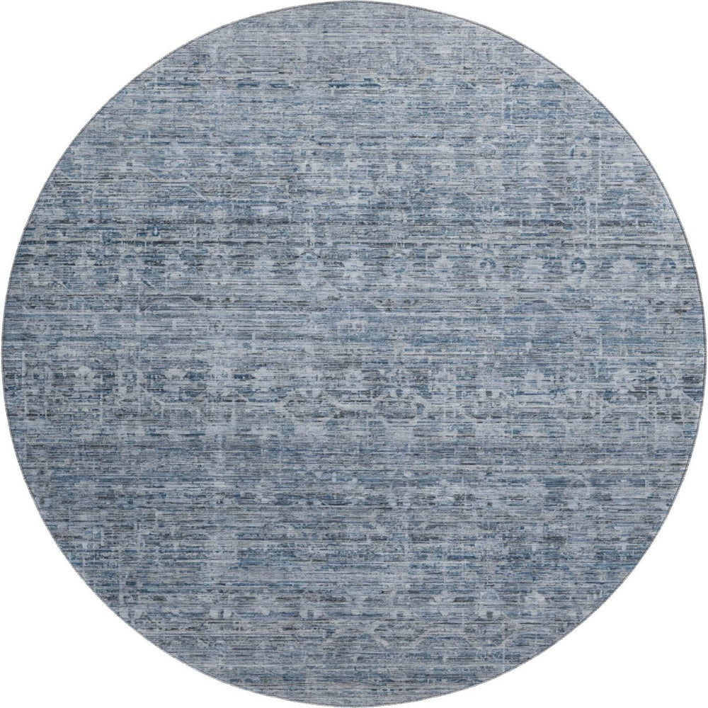 HomeRoots 8' Blue and Gray Striped Washable Round Rug – UV Protected, Soft, Durable, Perfect for Any Room! 699960