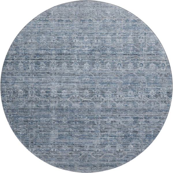 HomeRoots 8' Blue and Gray Striped Washable Round Rug – UV Protected, Soft, Durable, Perfect for Any Room! 699960