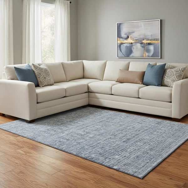 HomeRoots 8' X 10' Blue And Gray Striped Area Rug - Washable, UV Protected, Durable for High-Traffic Spaces 699961