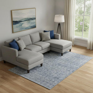 HomeRoots 9' X 12' Stylish Blue and Gray Striped Washable Area Rug with UV Protection for Family Living Spaces 699962