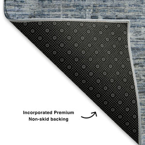 HomeRoots 9' X 12' Stylish Blue and Gray Striped Washable Area Rug with UV Protection for Family Living Spaces 699962