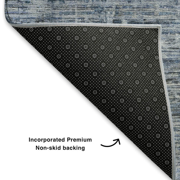 HomeRoots 9' X 12' Stylish Blue and Gray Striped Washable Area Rug with UV Protection for Family Living Spaces 699962