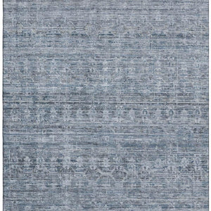 HomeRoots 9' X 12' Stylish Blue and Gray Striped Washable Area Rug with UV Protection for Family Living Spaces 699962