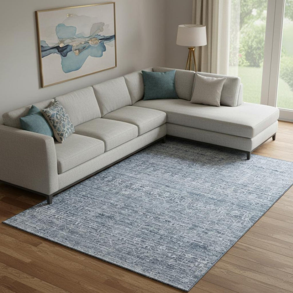 HomeRoots 10' X 14' Blue And Gray Striped Area Rug - Washable, UV-Protected, Stain-Resistant for Busy Homes 699963