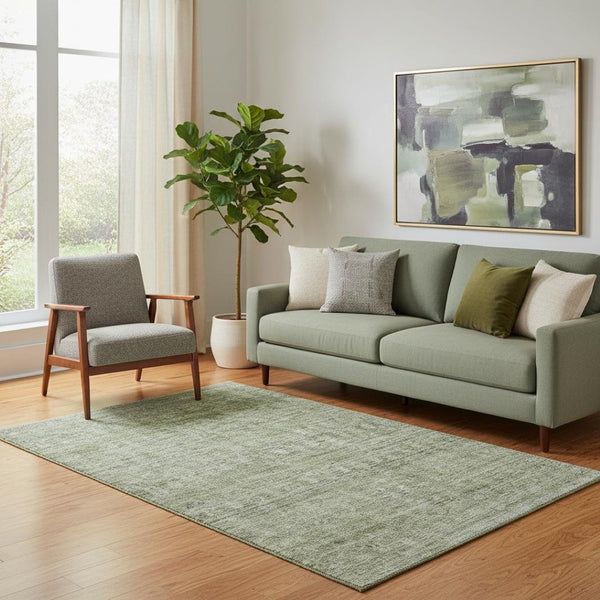 HomeRoots 5' Stylish Green and Gray Striped Washable Area Rug with UV Protection for High-Traffic Spaces 699965