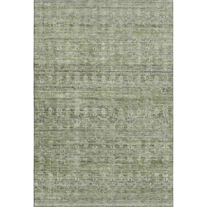 HomeRoots 5' Stylish Green and Gray Striped Washable Area Rug with UV Protection for High-Traffic Spaces 699965