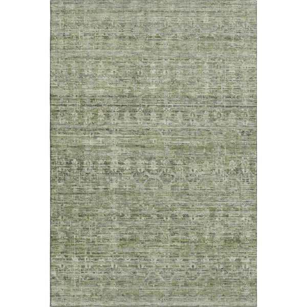HomeRoots 5' Stylish Green and Gray Striped Washable Area Rug with UV Protection for High-Traffic Spaces 699965