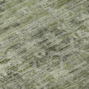 HomeRoots 5' Stylish Green and Gray Striped Washable Area Rug with UV Protection for High-Traffic Spaces 699965