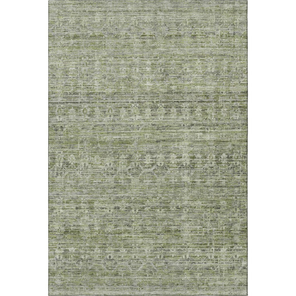 HomeRoots 5' Stylish Green and Gray Striped Washable Area Rug with UV Protection for High-Traffic Spaces 699965