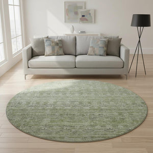 HomeRoots 8' Green And Gray Striped Washable Round Rug – UV Protected, Durable, Easy-Clean, Stylish Décor Piece 699966