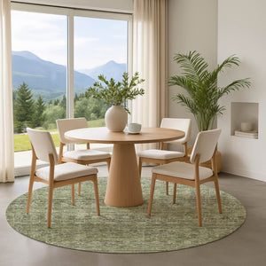 HomeRoots 8' Green And Gray Striped Washable Round Rug – UV Protected, Durable, Easy-Clean, Stylish Décor Piece 699966
