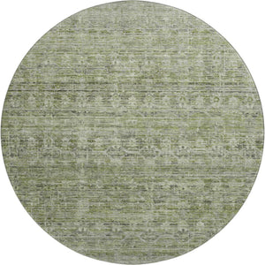 HomeRoots 8' Green And Gray Striped Washable Round Rug – UV Protected, Durable, Easy-Clean, Stylish Décor Piece 699966