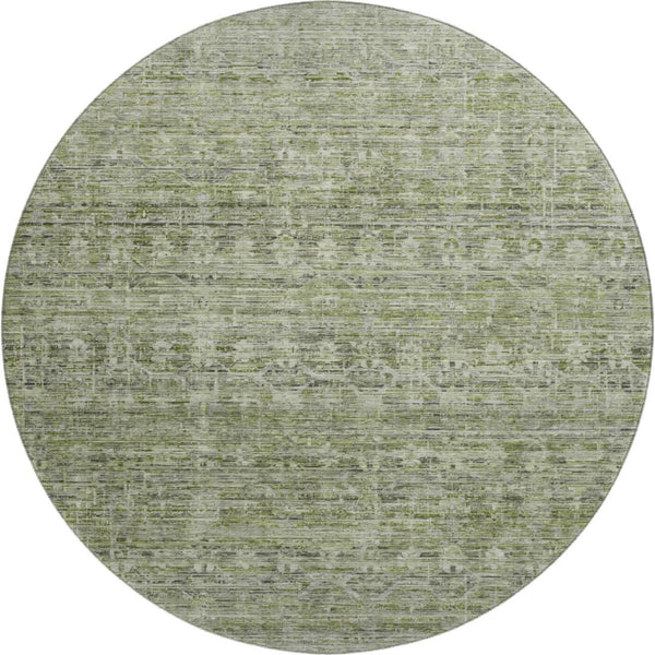 HomeRoots 8' Green And Gray Striped Washable Round Rug – UV Protected, Durable, Easy-Clean, Stylish Décor Piece 699966