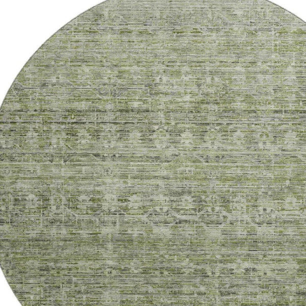 HomeRoots 8' Green And Gray Striped Washable Round Rug – UV Protected, Durable, Easy-Clean, Stylish Décor Piece 699966