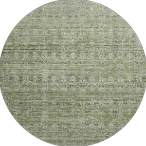 HomeRoots 8' Green And Gray Striped Washable Round Rug – UV Protected, Durable, Easy-Clean, Stylish Décor Piece 699966