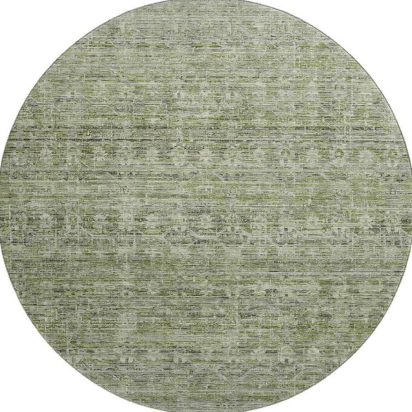 HomeRoots 8' Green And Gray Striped Washable Round Rug – UV Protected, Durable, Easy-Clean, Stylish Décor Piece 699966