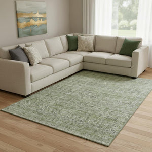 HomeRoots 8' X 10' Green and Gray Striped Area Rug - Washable, UV Protected, Durable for Busy Homes & Pets 699967