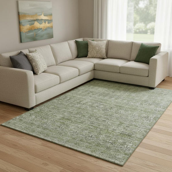 HomeRoots 8' X 10' Green and Gray Striped Area Rug - Washable, UV Protected, Durable for Busy Homes & Pets 699967
