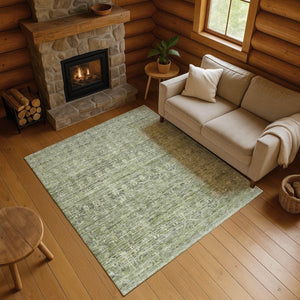 HomeRoots 9' X 12' Stylish Green and Gray Striped Area Rug with UV Protection, Stain Resistance, and Durability 699968