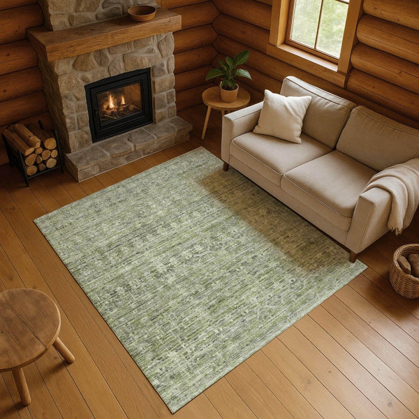 HomeRoots 9' X 12' Stylish Green and Gray Striped Area Rug with UV Protection, Stain Resistance, and Durability 699968