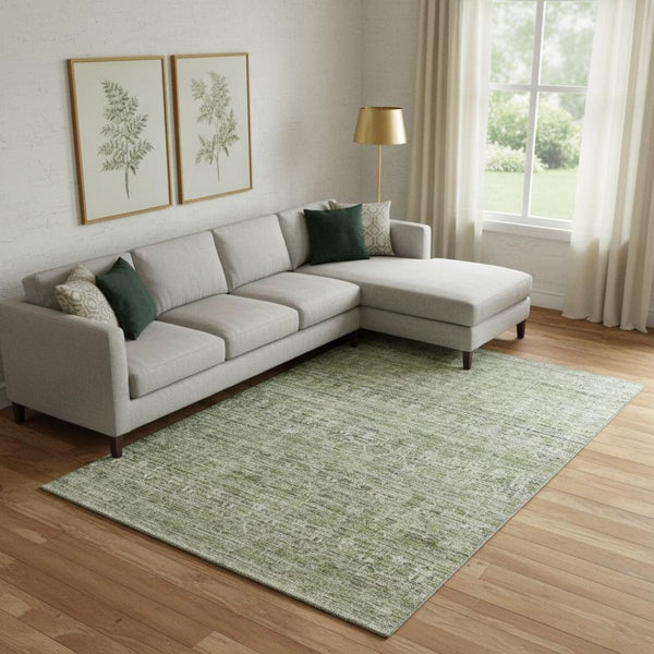 HomeRoots 10' X 14' Washable Green and Gray Striped Area Rug - Durable, UV-Protected, Stain-Resistant Design 699969