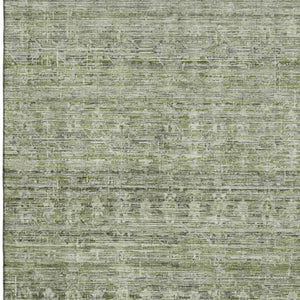 HomeRoots 10' X 14' Washable Green and Gray Striped Area Rug - Durable, UV-Protected, Stain-Resistant Design 699969