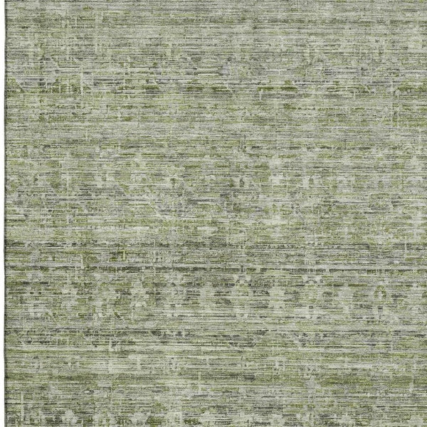 HomeRoots 10' X 14' Washable Green and Gray Striped Area Rug - Durable, UV-Protected, Stain-Resistant Design 699969