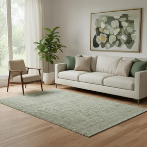HomeRoots 5' X 8' Striped Sage & Beige Washable Area Rug with UV Protection – Durable & Stylish for Any Space 699971