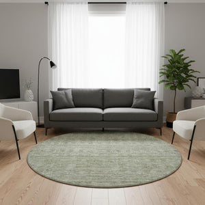 HomeRoots 8' Sage and Beige Striped Washable Round Rug – UV Resistant, Stain-Proof, Perfect for Family Spaces! 699972