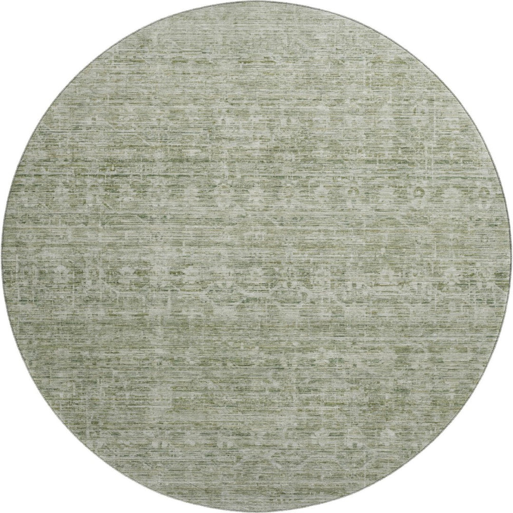 HomeRoots 8' Sage and Beige Striped Washable Round Rug – UV Resistant, Stain-Proof, Perfect for Family Spaces! 699972