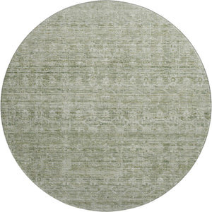 HomeRoots 8' Sage and Beige Striped Washable Round Rug – UV Resistant, Stain-Proof, Perfect for Family Spaces! 699972