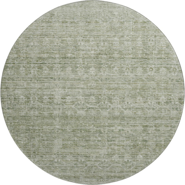 HomeRoots 8' Sage and Beige Striped Washable Round Rug – UV Resistant, Stain-Proof, Perfect for Family Spaces! 699972