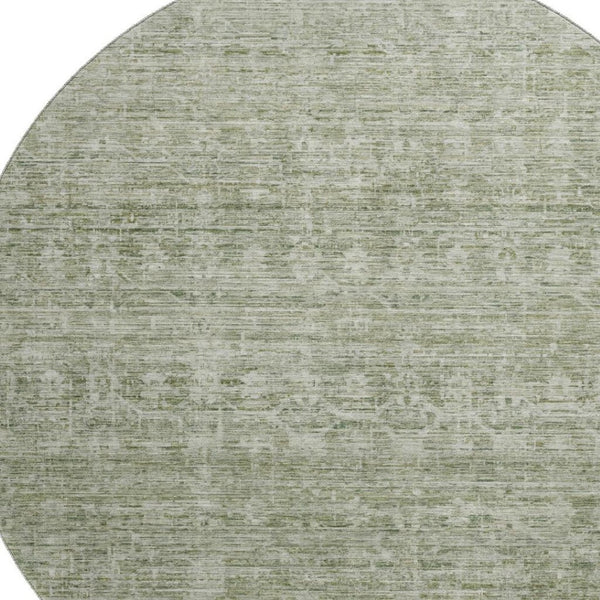 HomeRoots 8' Sage and Beige Striped Washable Round Rug – UV Resistant, Stain-Proof, Perfect for Family Spaces! 699972