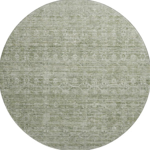 HomeRoots 8' Sage and Beige Striped Washable Round Rug – UV Resistant, Stain-Proof, Perfect for Family Spaces! 699972