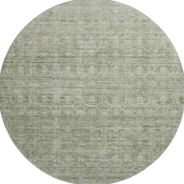 HomeRoots 8' Sage and Beige Striped Washable Round Rug – UV Resistant, Stain-Proof, Perfect for Family Spaces! 699972