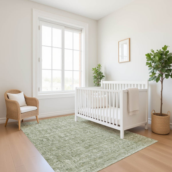 HomeRoots 9' X 12' Sage and Beige Striped Area Rug - Washable, UV-Protected, Non-Slip, Stylish & Durable 699974