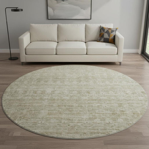 HomeRoots 8' Taupe and Beige Striped Round Rug - Washable, UV-Protected, Stain-Resistant for Any Space! 699978