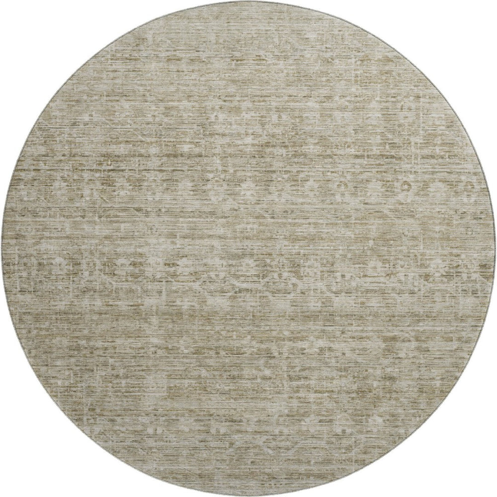 HomeRoots 8' Taupe and Beige Striped Round Rug - Washable, UV-Protected, Stain-Resistant for Any Space! 699978