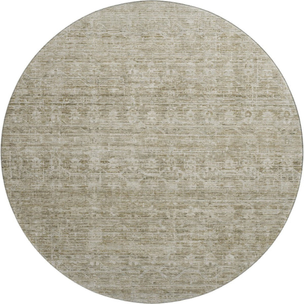 HomeRoots 8' Taupe and Beige Striped Round Rug - Washable, UV-Protected, Stain-Resistant for Any Space! 699978