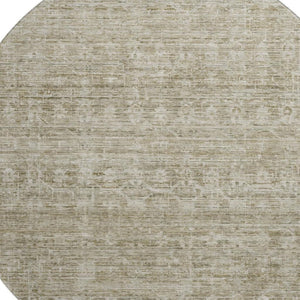 HomeRoots 8' Taupe and Beige Striped Round Rug - Washable, UV-Protected, Stain-Resistant for Any Space! 699978