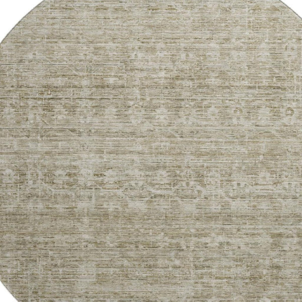 HomeRoots 8' Taupe and Beige Striped Round Rug - Washable, UV-Protected, Stain-Resistant for Any Space! 699978