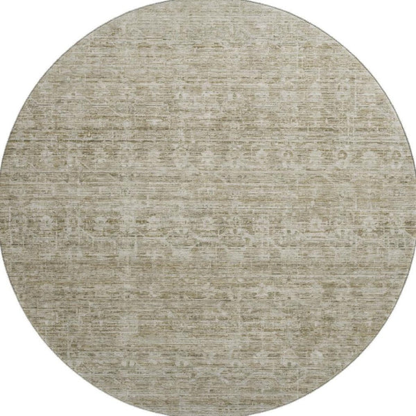 HomeRoots 8' Taupe and Beige Striped Round Rug - Washable, UV-Protected, Stain-Resistant for Any Space! 699978