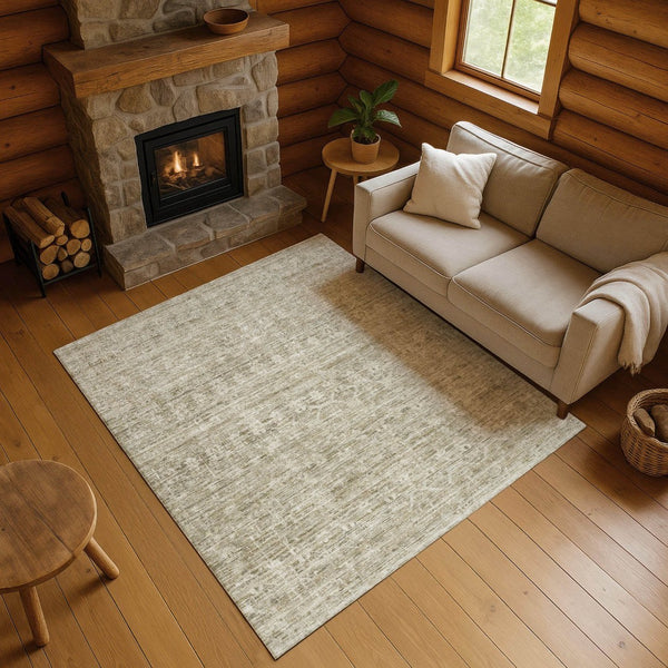 HomeRoots 9' X 12' Taupe & Beige Striped Washable Area Rug - Durable, Stain-Resistant, UV Protected Design 699980