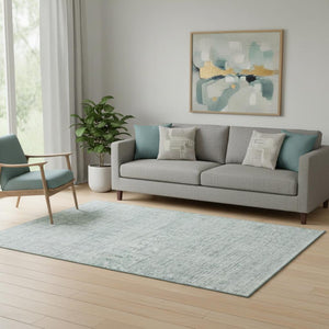HomeRoots 5' X 8' Turquoise and Ivory Striped Washable Area Rug - UV Protected, Stylish, and Easy to Clean! 699983